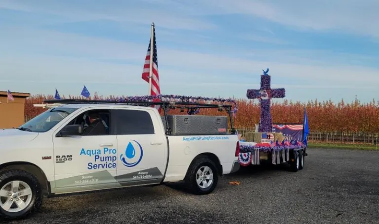 Aqua Pro Pump Service 1st Place Float at 2022 Linn County Veterans Day Parade